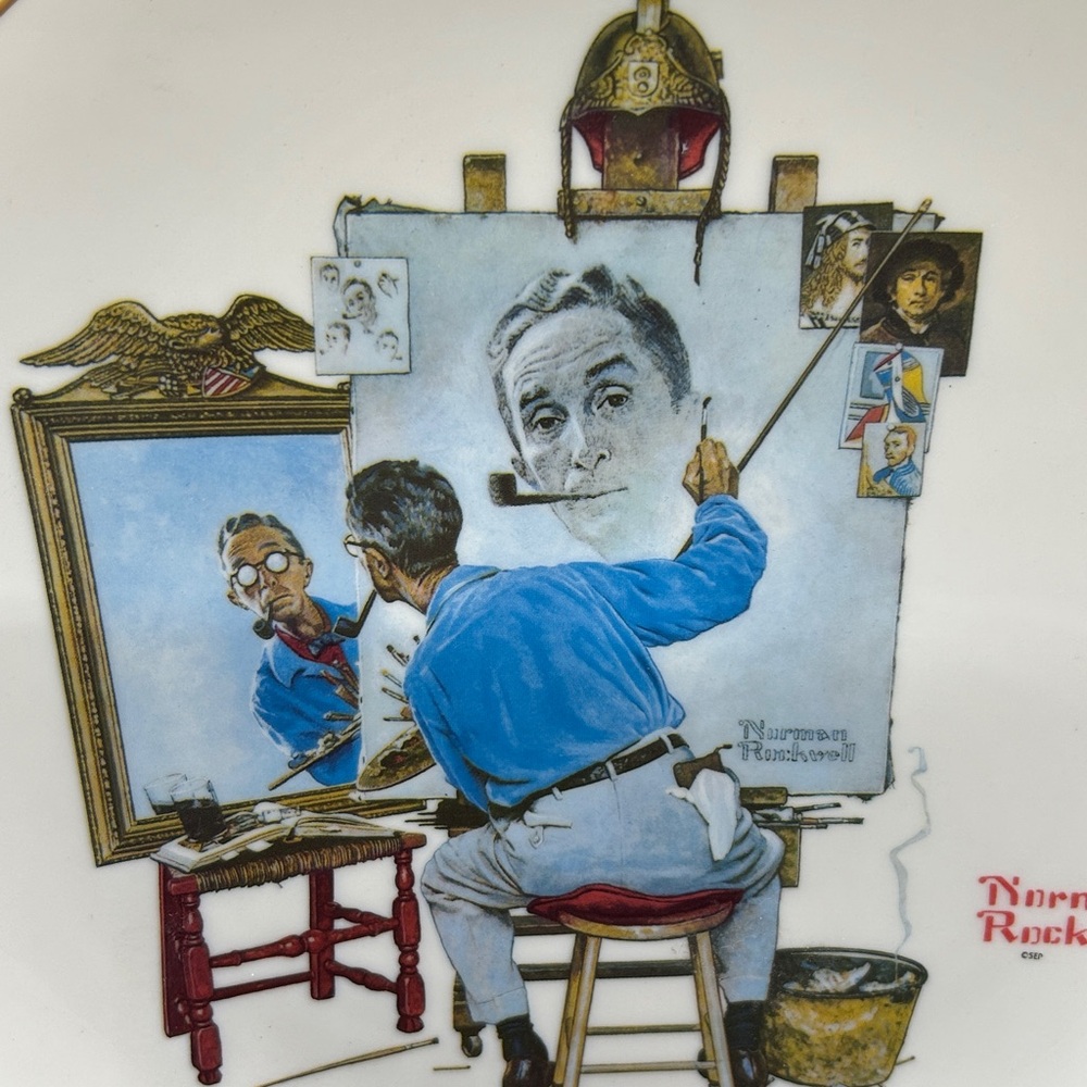 Norman Rockwell Artist at Work Plate with Blue and Red Details 10.75” inch. - Picture 5 of 7